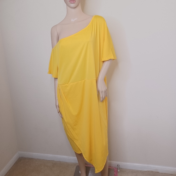 KOJOOIN Women Yellow Plus Size Off The Shoulder Ruched Bodycon Dress Size 4X NWT - Picture 9 of 12